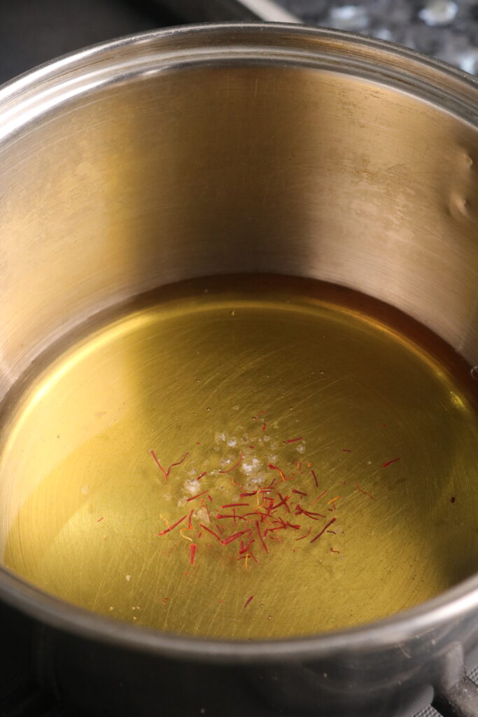 honey and saffron in a saucepan