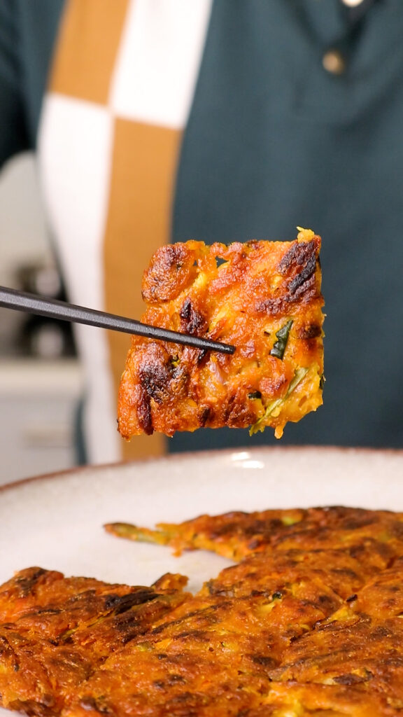 These Masala Veggie Pancakes are inspired by Yachaejeon (Korean Pancakes). Made with Indian spices and served with a vibrant coconut chutney.
