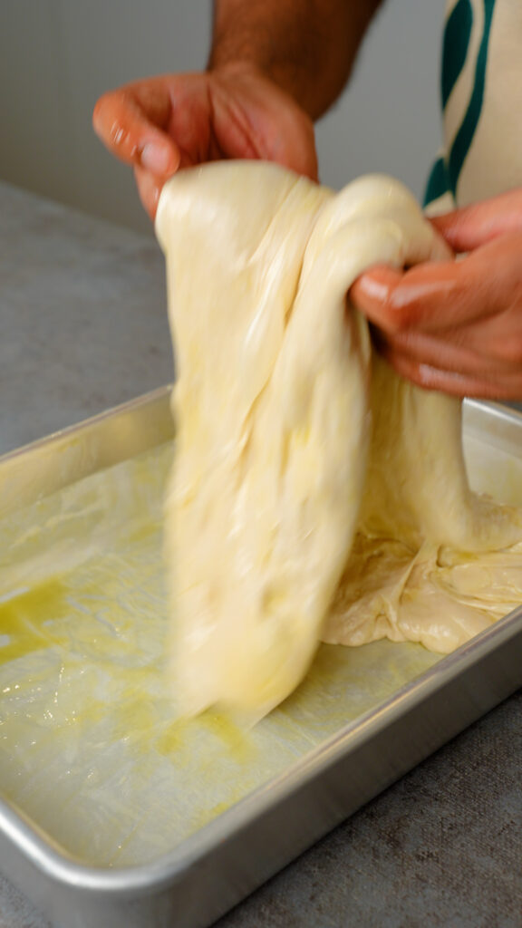 coil fold on focaccia dough