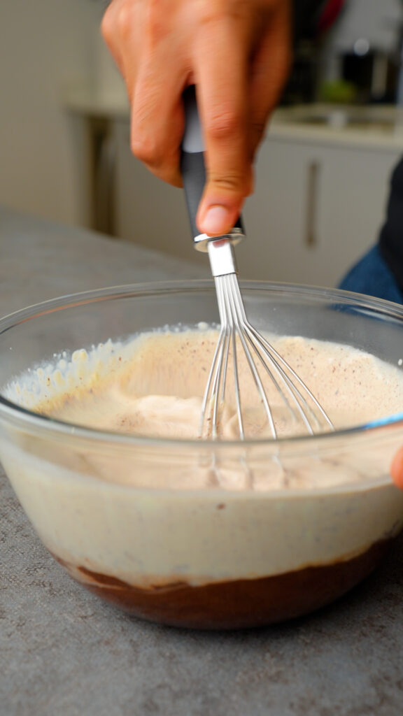 whisking cream and chocolate together