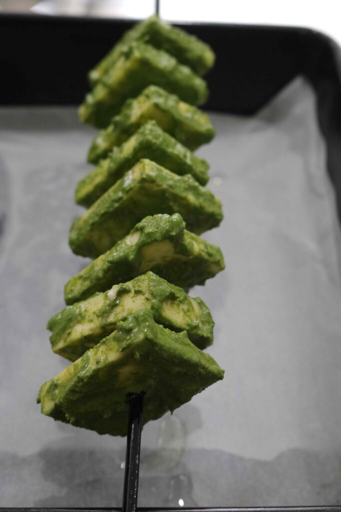hariyali paneer skewered
