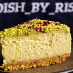 baked pistachio kulfi cheesecake on a plate