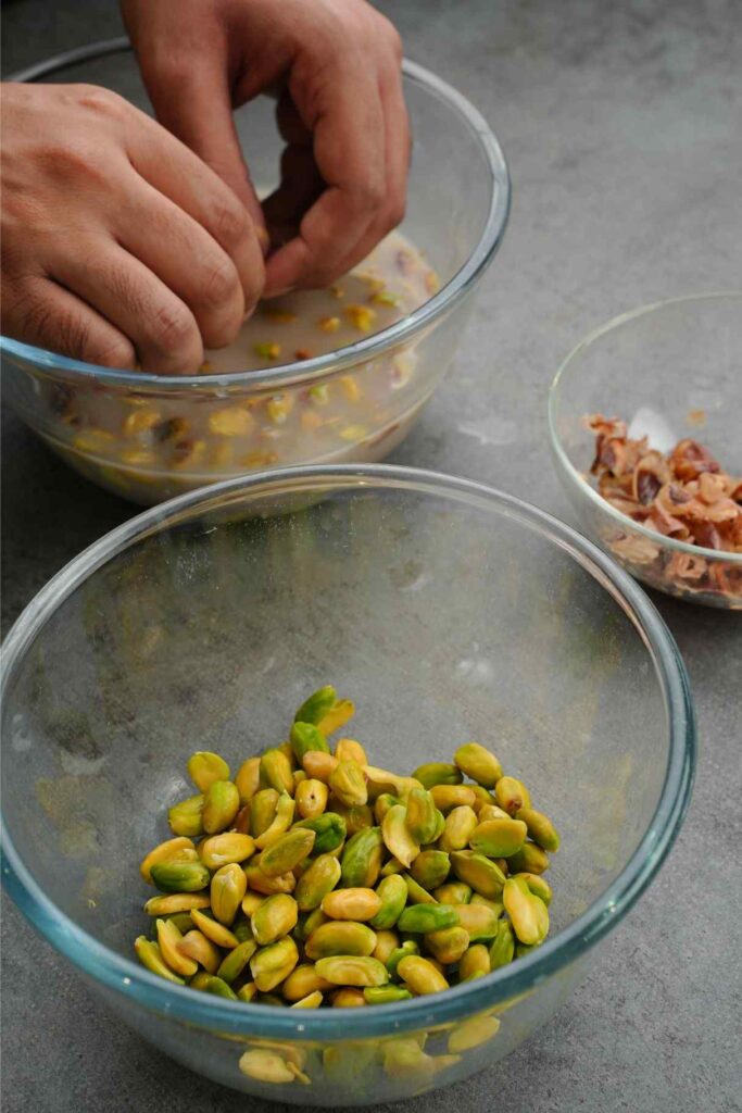 removing the skins from pistachios