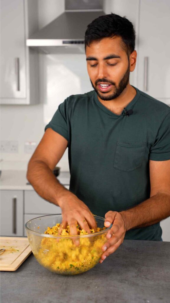mixing paneer tikki ingredients together