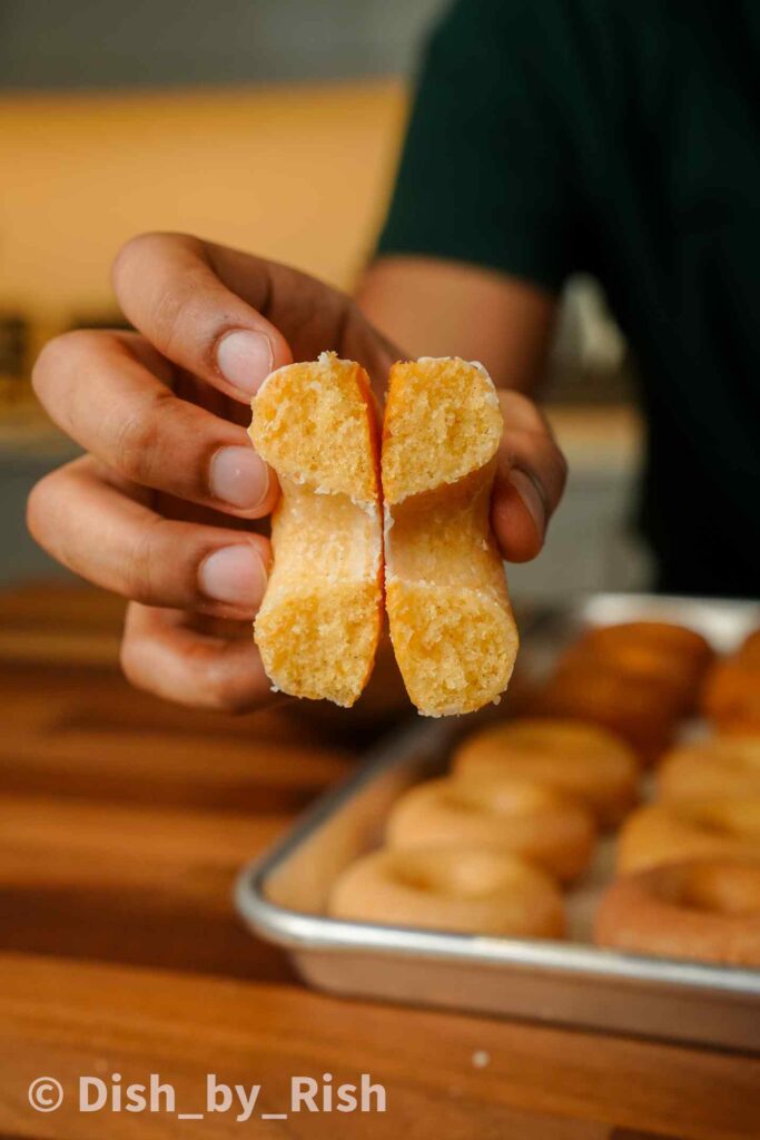 baked doughnut cut open showing texture inside