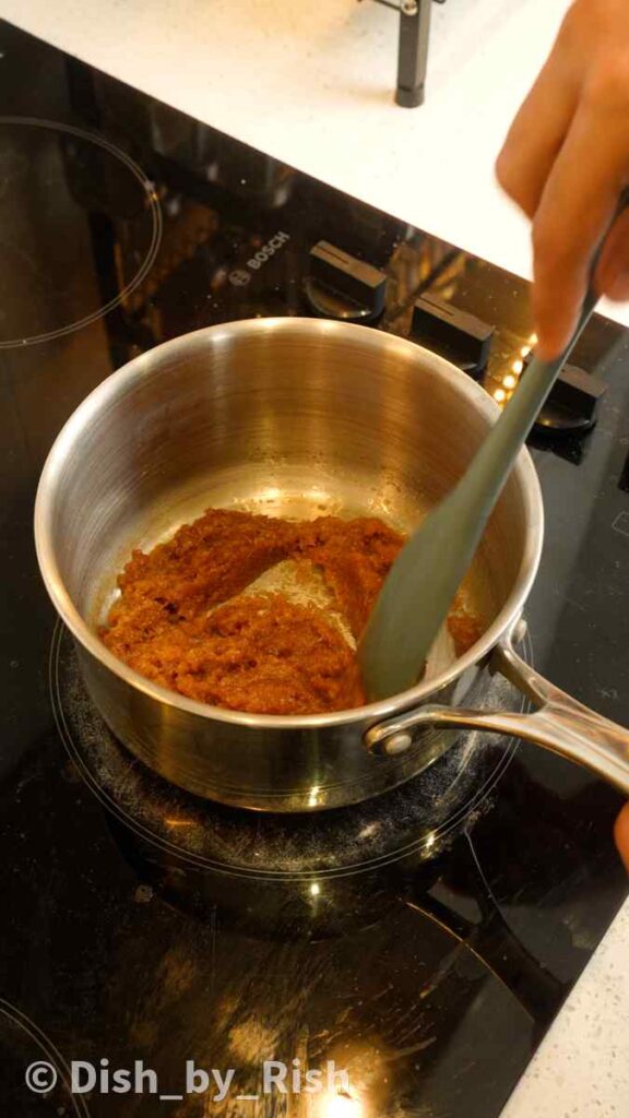 white sugar, dark brown sugar, and butter in a pan